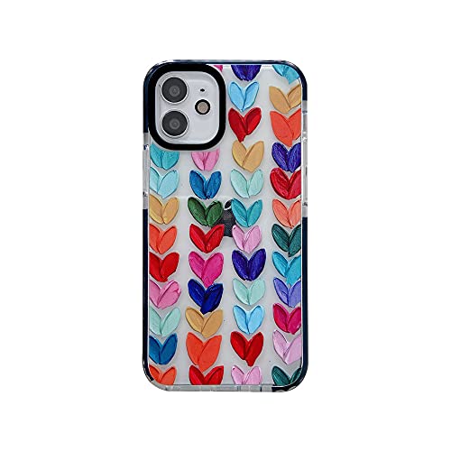 NMKD Color Mix Drawing Loving Heart Clear Case for Apple iPhone 12 Mini Mobile Phone Basic Cases Shockproof Sides Protect Edges Cover for iPhone 12 Mini Accessories (for iPhone 12 Mini)