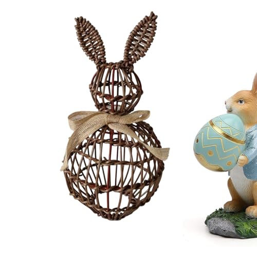 Figurine Lapin de Pâques en rotin tressé pour décoration de table - 7