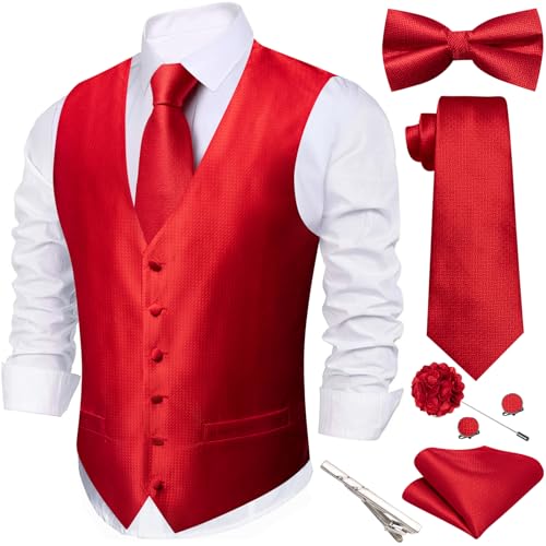 Image of Barry.Wang Men's Suit Vest Tie Bowtie Set Formal Silk Paisley Waistcoat Hanky Cufflinks Lapel Pin Set Wedding Party 7PCS