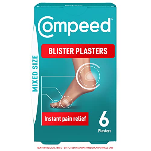 Compeed 6 Mixed Size Blister Plasters For Feet (Individually Wrapped Plasters) - Hydrocolloid Plaster Technology For Faster Healing - Waterproof Deep Cushioned Plasters For Comfort