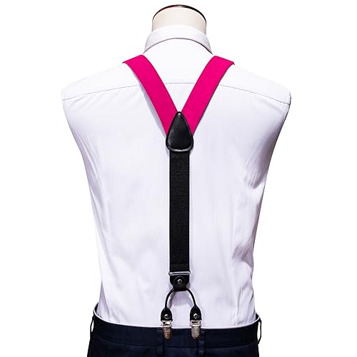 Image of YOHOWA Men Suspenders 6 Clips Strength Adjustable Y Braces Pre-Tied Bow Tie Set Formal Wedding Party