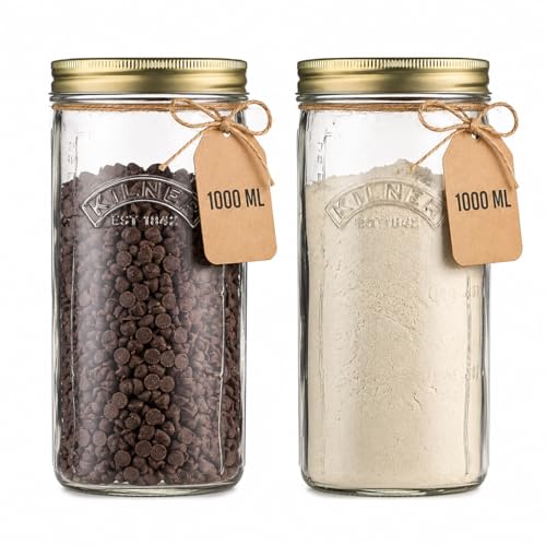 Image of Kilner Premium 2 x 1 Litre Glass Borosilicate Wide Mouth Preserve Jar | Reusable, Eco-Friendly Food Storage Container for Preserving and Storing