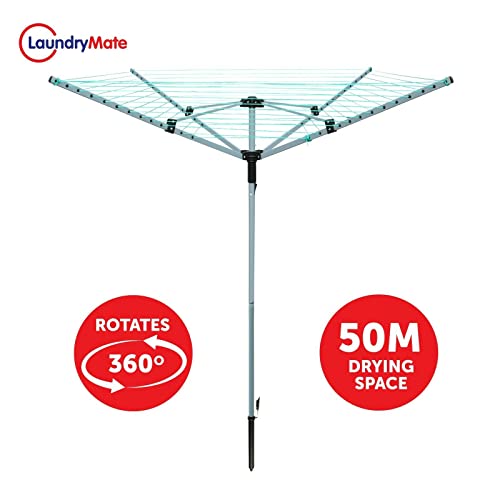 1 Click Buy Heavy Duty 4 Arm Rotary Airer Clothes Garden Washing Line Dryer Folding Outdoor Rotary Clothes 50m Airer/Dryer Washing Line With Ground Spike Or Socket And Waterproof Protective Cover - Image 2