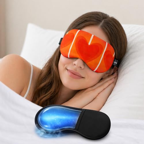 Image of Jenna Cooling Gel Sleeping Eye Mask for Relaxation and Sleep Adjustable Strap Soft Fabric Night Blind Fold for Comfort and Travel (3Heart Red Gel)