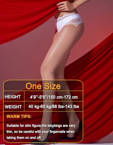 Image of HTRUIYA Women's Seamless Pantyhose Matte Silk Lace Tights Ultra Thin Sheer High Waist Stockings
