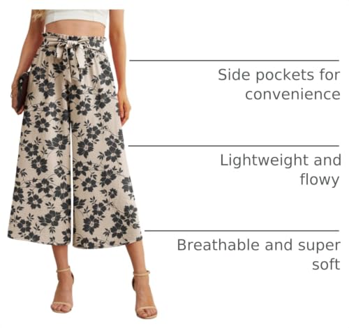Image of IWOLLENCE Women Flowy Loose Wide Leg Pant Summer Beach Casual Trousers high Waist Adjustable Knot Business Work Casual Pants