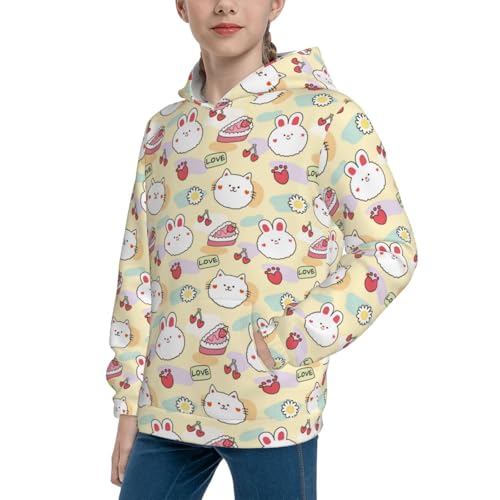 Rabbit and Cat Kid Hoodies Boys Sweatshirts Girls Pullover with Pocket2