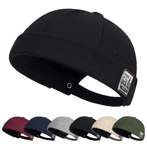 Tiakay Docker Cap für Herren Verstellbare Seemannsmütze Ohne Schirm (Hafenmütze) aus Baumwolle Gerollter Bund Ideal für Angeln Wandern Radfahren Outdoor & Alltag Ganzjährig Tragbar (Schwarz)