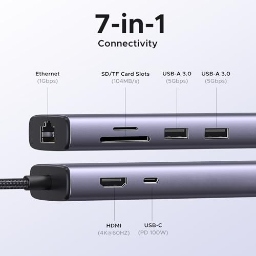 UGREEN Revodok USB C Hub, 7 in 1 Dock with 4K 60Hz HDMI, 1Gbps Ethernet, 2 USB 3.0, 100W PD, SD/TF Card Reader Docking Station Compatible with MacBook Pro/Air, iPad, XPS, Thinkpad, Steam Deck by UGREEN - Image 2