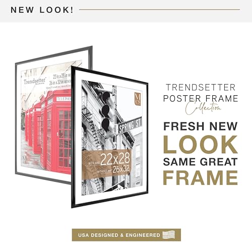 Image of MCS Trendsetter Poster Frame With Mat Option, 26x32 Matted to 22x28, Black | Trendsetter Poster Frame For Photos, 26x32 Inch, Displays 22x28 Inch Matted Or 26x32 Unmatted, Black, 1-Pack