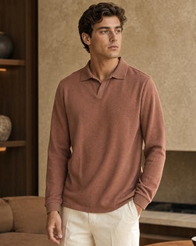 Image of Nobero Popcorn Textured Full Sleeve Polo T-Shirt for Men | Regular Fit