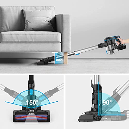 Image of INSE Cordless Vacuum Cleaner, 6-in-1 Rechargeable Stick Vacuum with 2200 m-A-h Battery, Powerful Lightweight Quiet Vacuum Cleaner, Up to 45 Mins Runtime, for Home Hard Floor Carpet Pet Hair- N5S Blue