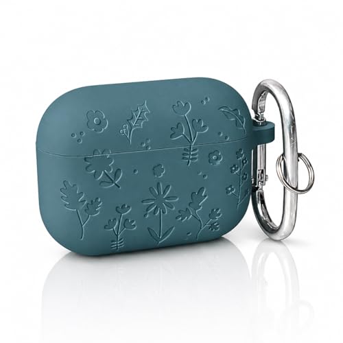 Image of Emoh Roced Case for Airpods Pro 3,Silicone Flower Engraved Cases Compatible with Apple AirPods Pro 3rd Generation 2025, Shockproof, Anti-Scratch, Protective Case Cover (Dark Green, for AirPods pro 3)