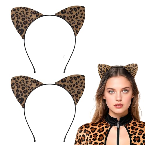 VYNZOR 2 Serre-Têtes Oreilles De Chat Léopard – Bandeaux Motif Léopard Pour Adultes et Enfants, Accessoires Cosplay Réutilisables Pour Halloween,...