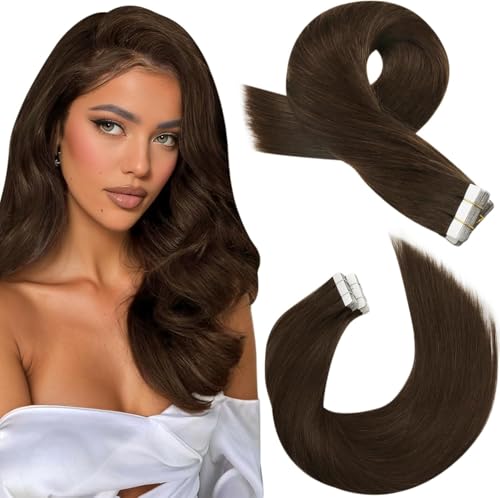 Moresoo Extention Cheveux Naturelles Adhesif Marron Foncé Extension Adhesive Cheveux Naturel 30cm 20pcs Brun Foncé Extensions de Cheveux Bande Adhesive Extension #4 30g