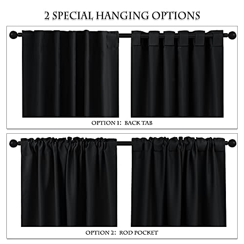 Pony Dance PDUSBLKBTRP2-4236BLACK Window Curtains Tiers - Home Decor Rod Pocket Solid Black Out Curtain Valances Decorative For Small Bathroom/Bedroom thumb #1