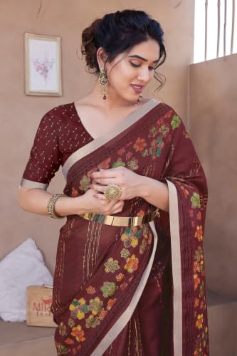 Image of MIRCHI FASHION Saree for Woman Cotton Blend Geometric Printed | Polished Professional Office Wear and Regular Daily Sari with Blouse Piece