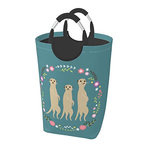 ランドリーバスケット かわいい 花 動物 ミーアキャット 洗濯物入れ 汚れた衣類バスケット 持ち運び ランドリーバッグ 折り畳み式洗濯カゴ 収納バッグ 雑貨収納 大容量 折りたたみ 撥水加工 取っ手付き 軽量 旅行 寝室 脱衣所 リビング