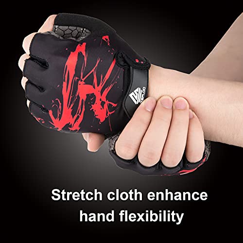 HTZPLOO Bike Gloves Cycling Gloves Biking Gloves for Men Women with Anti-Slip Shock-Absorbing Pad,Light Weight,Nice Fit,Half Finger Bicycle Gloves (Red,Large)