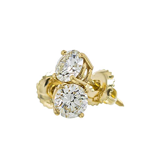 New World Diamonds 14Kt Yellow Gold Igi Certified 1 Carat Lab-Created Diamond Earrings Pair Womens Screw Back Stud #TOP1