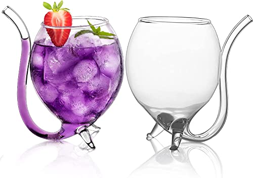 TINGJUNN 2-teiliges Set aus kreativen Weingläsern mit Strohhalmen, 277 ml, Cocktailgläser für Saft, Wein, geeignet für Zuhause, Party, Bar, Club Cover