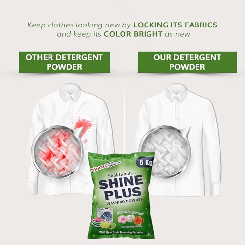 Image of Shine Plus Detergent Powder 10kg, Washing Powder With Lemon & Bleach To Remove Tough Stains on Clothes & Dissolves Easily | Suitable for all Washing Machines & Bucket Wash,(2 X 5Kg)