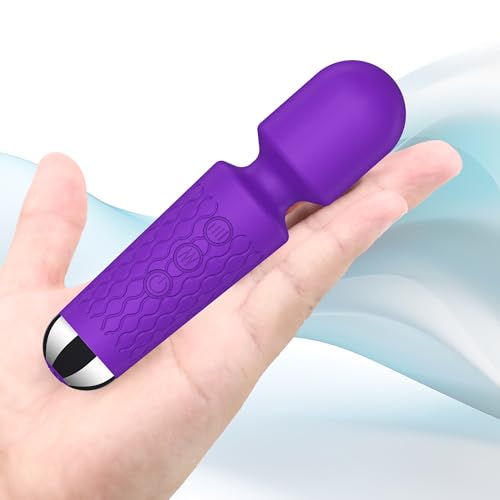 jtffer Personal Mini Massager - Handheld Quiet & Waterproof - 20 Speeds 8 Patterns Vibrating Wand for Neck, Back, Tension Relief & Sports Recovery (Purple)