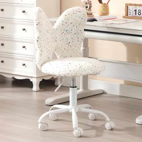 Ya-Home Silla de Infantil de Escritorio Giratoria de Piel Sintética,Silla de Estudio con Respaldo Único Butacas de Habitación Regulable para Niños/Juvenil,Blanco