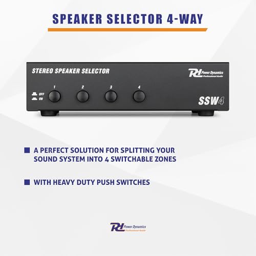 Power Dynamics SSW4 - Selector de audio para altavoces, controlador altavoces 4 zonas, conmutación Independiente, Potencia Máx 100W, instalación fácil, compatible 4-16 Ohmios, accesorio Altavoz - imagen 2