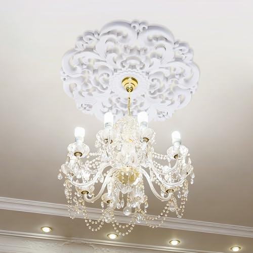 Image of INCREWAY 1Pc 3D Modeling Ceiling Medallion Lighting Medallion Cover Plate for Light Fixtures Ceiling Light Trim, 12.12 Inch OD x 1.49 Inch ID(White)