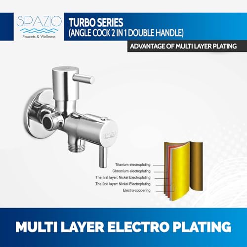 Image of Spazio Turbo Series 2 in 1 Angle Cock Silver | Angle Valve | 2 Way Angle Cock (Pack of 1) For Bathroom /Wash Basin Taps With Wall Flange Angle Valve Faucet (Wall Mount Installation Type)