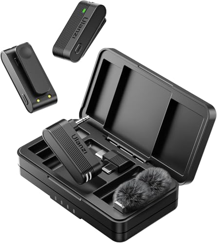 ULANZI A100 Microfone de lapela sem fio Microfone de lapela para câmera e telefone com USB C/3,5 mm/plugue, 32KHz 16Bit, cancelamento de ruído, bateria de 13,5 horas