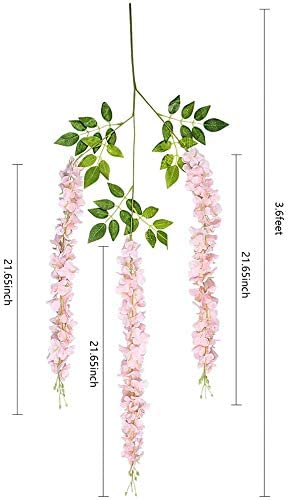 Image of Tia Crafts polyester Artificial Hanging Flowers for Ceiling Balcony|Baby Pink Wisteria Vine|Home Party Decor Garden Outdoor Greenery Wall Decoration|Waterproof Washable - 3.7ft Pack of 6 (Baby Pink,6)