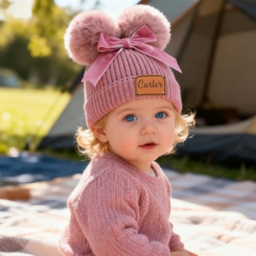 Custom Toddler Baby Beanies Personalized Baby Knit Hat with Name Infant Beanies Winter Hats for Newborn Kids Adults