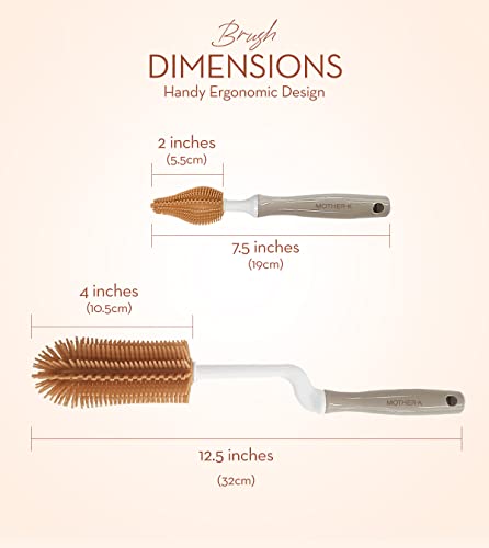 Mother-K Rotating Silicone Bottle Brush 2 Kinds Of Sets, Silicone Bottle Cleaning Brush Water Bottle Cleaner For Washing Baby Bottles, Sports Bottle, Vase, And Glassware (Brown) #TOP4