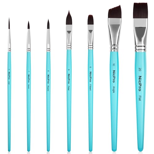 Nicpro 7 Pinceles para Pintura Facial, Pinceles Facial y Corporal, Kit de Pinceles de Maquillaje de Pelo de Nailon sintético para Halloween, Cosplay, Eventos Escolares y campamentos de Verano