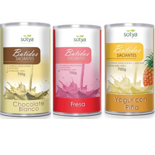 Batidos Saciantes Sustituto de Comida para Adelgazar Pack 3 Sabores, Yogur de Piña, Fresa y Chocolate Blanco, 700g