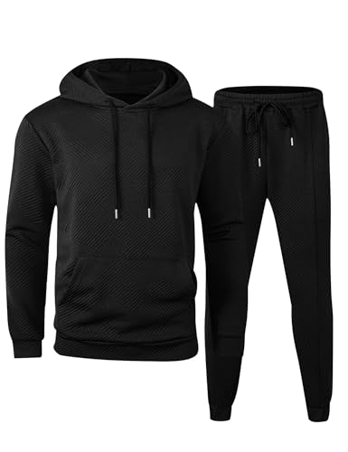 Babioboa Mens 2 Piece Sweatshirt Jacquard Sweatsuit Outfits Hoodie& Casual Joggers Sweatpants Set Tracksuit
