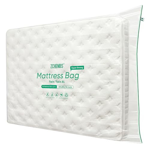 Image of ZCHENBS - Twin /Twin XL Mattress Bags for Moving, Waterproof Mattress Storage Bag with Zipper, Heavy-Duty 5 Mil Ultra-Thick Bed Protector Cover for Moving, Reusable (Transparent /Green, 1 Pack)