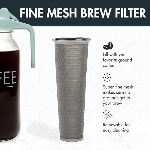 Primula Cafeteira gelada Mason Jar com filtro de aço inoxidável e tampa fácil, jarra de vidro duráve