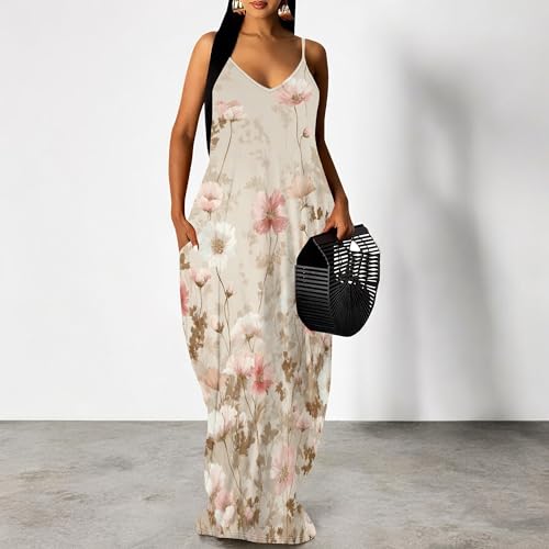 Image of SUZONANA Women's Plus Size Summer Dresses Spaghetti Print Maxi Dresses Long Loose Sundresses