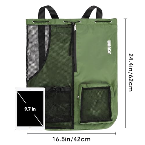WANDF Swim Bag Mesh Drawstring Backpack with Wet Pocket Beach Backpack for Swimming, Gym, and Workout Gear (XL-Dark Green) - Thumbnail 6