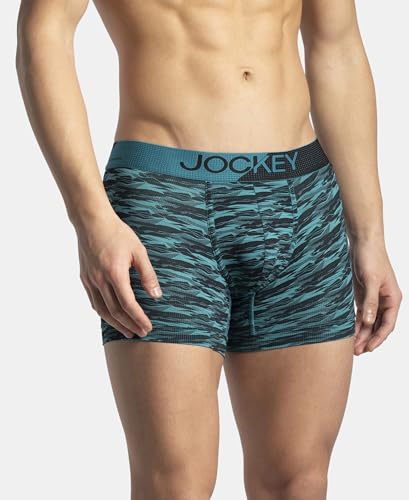 Image of Jockey MM08 Men's Microfiber Mesh Elastane Stretch Printed Performance Active Wear Trunk with StayDry Technology