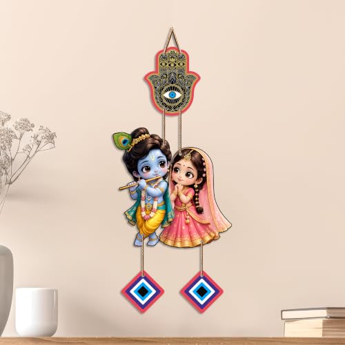 Image of Artvibes Radha Krishna Couple Evil Eye Wall Hanging for Home Entrance Door Decor | Nazar Battu Protection Hanging for Living Room Bedroom Temple | Vastu Positive Energy Decorative Gift (WH 8577N)