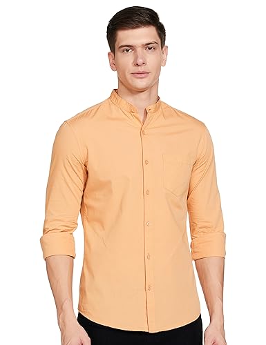 Image of Amazon Brand - Symbol Men's Solid Cotton Shirt | Chinese Collar | Casual | Plain | Full Sleeve | Summer-Regular Fit (Available in Plus Sizes)