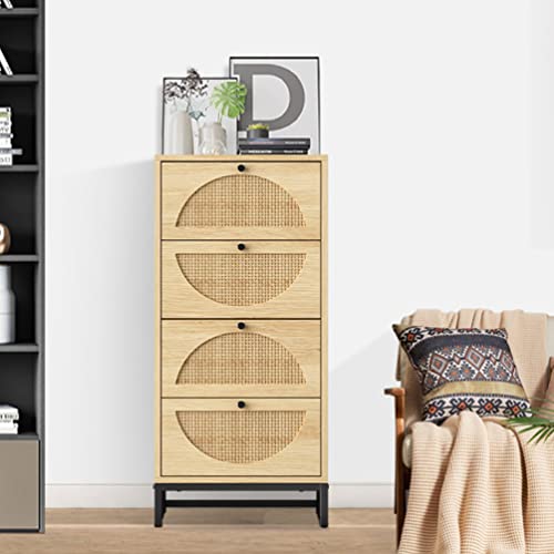image for Lamerge Natural Rattan 4 Drawer Dresser, Rattan Cabinet Storage Tower 