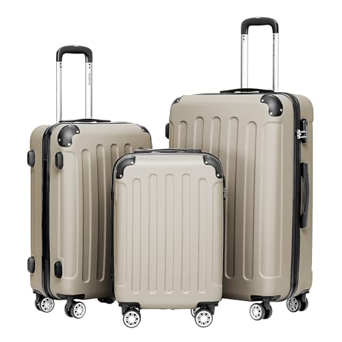 BEIBYE 2045 Zwillingsrollen 3tlg. Reisekoffer Koffer Kofferset Trolleys Hartschale in 20 Farbe(Champagner)
