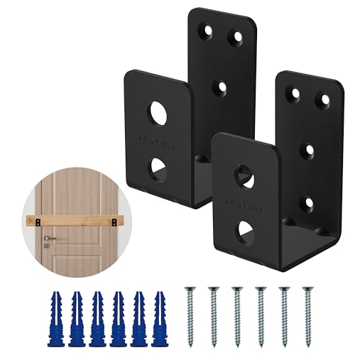 2 Pack Black Door Barricade Brackets Heavy Duty 2x4 U Bracket Door Brace Reinforcement Plates with Screws Wall Mount Security Bar Holder for Front Door Safety Anti-Rust Steel Easy Install