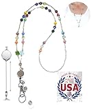 Hidden Hollow Beads Retractable Badge Reel, Women's Hand Beaded Necklace Lanyard, USA, Strong, ID Card Holder, Keys Teacher Nurse Cruise (Multi - Super Slim)