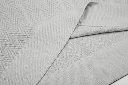 Threadmill Luxury Cotton Blankets For King Size Bed | All-Season Cozy 100% Cotton Blanket | Herringbone Soft & Lightweight Fall Thermal Blanket Fits California King Size Bed | Light Grey #TOP7
